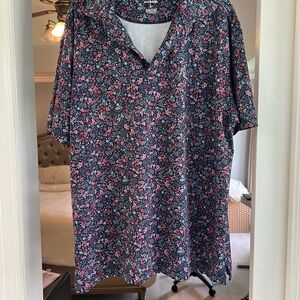 Rhoback Navy and Pink Floral Polo Shirt